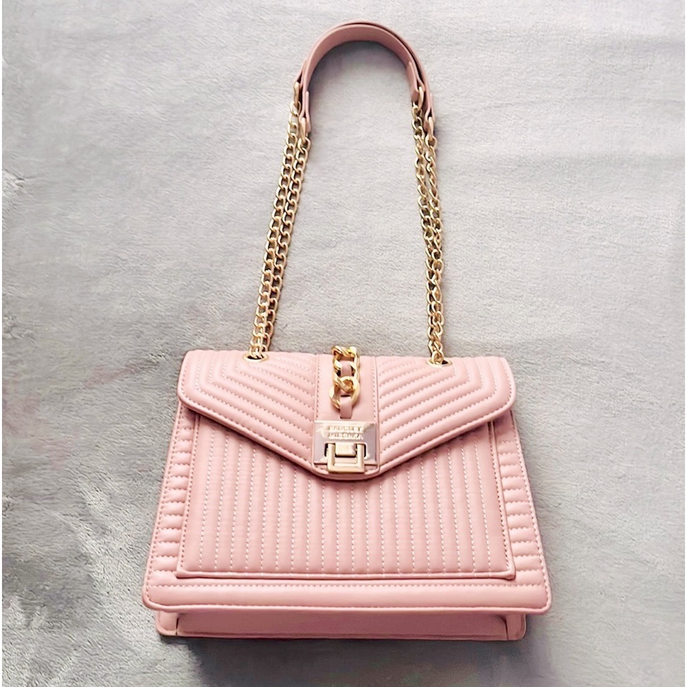 Gorgeous Badgley Mischka Vegan Leather Quilted Chain Crossbody Blush Pink NWT